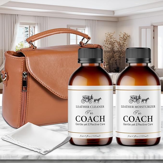 Leather Cleaner & Moisturizer Set for Coach, Gently Cleans Vachetta Leather, Restores Shine, Softens, Removes Stains & Light Scratches, Works for All Luxury Brands