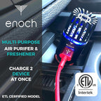 Enoch Car Air Purifier Premium Air Ionizer - 12V Plug-In Ionic Ozone Deodorizer Accessory with Dual USB Car Charger - Eliminates Cigarette Smoke, Pet and Food Odors, Dust (Black)