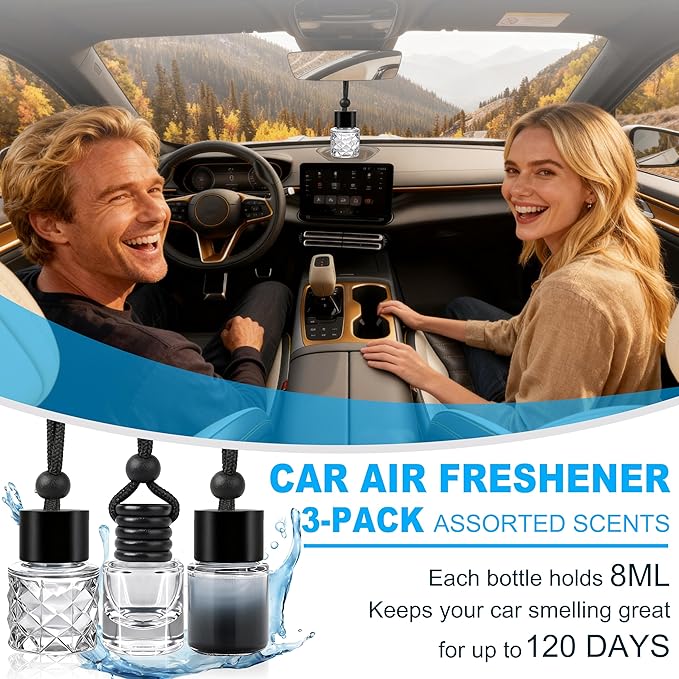 Car Air Freshener Hanging 3 Pack – Mixed Fragrance Lavender & Strawberry & Vanilla Cream, Long-lasting fragrance for 60+ days, Car Air Freshener Women, 0.27 FL OZ/8ML