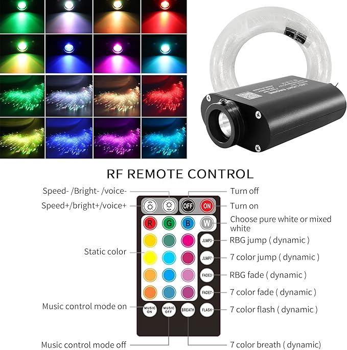 ATOKEE 16W Mixed 450pcs 9.8ft Starlight Headliner Kit, Sound Activated Fiber Optic Star Lights for Car Ceiling Decor, Controlled Via App & RF Remote