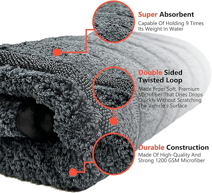 SEAMETAL Microfiber Towels for Cars Drying Towels Car Detailing 35"x 24" Extra Large Ultra Absorbent for Cars and Trucks, Without Streaks, Scratches, or Water Spots (2 Pack Gray)