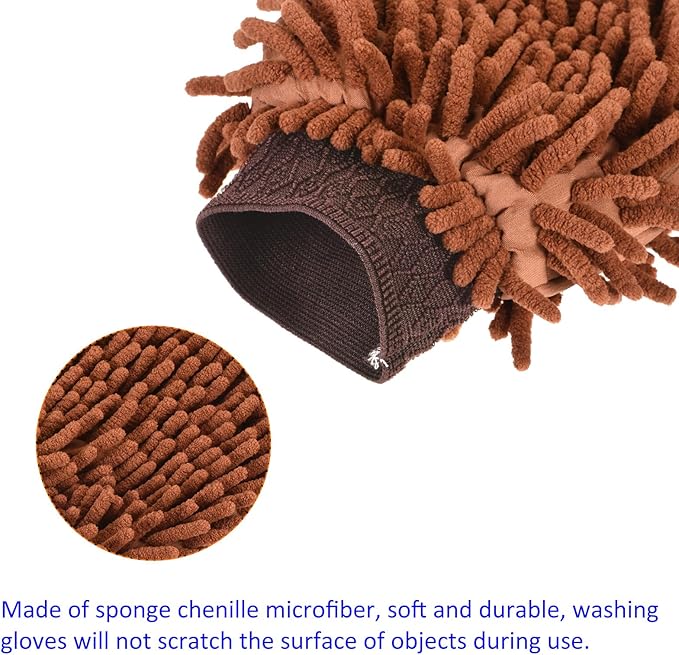 M METERXITY Microfiber Chenille Wash Mitt - Double Side Reusable Gloves for Cleaning Scratch-Free, Apply to Car Cleaning, Kitchen