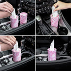 SINGARO Car Tissue Holder, 4 Pack Car Cup Holder Facial Tissues with Travel Tissue Bag, Quick and Convenient Flower Combination Car Tissue Box(4 Canisters/200 Tissues) Pink