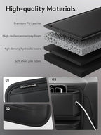 2 Pack Car Seat Gap Filler, Leather Seat Gap Organizer with Sun Visor Organizer, Front Seat Storage for Phone, Sunglasses, Cards and Keys, Fits Most Cars SUVs and Trucks