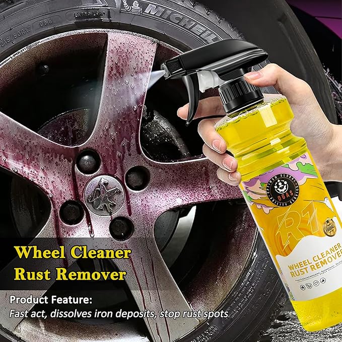 Wheel Cleaner Rust Remover, Car Wheel & Rim Finish Iron Remover Spray, Car Detailing Suppliers Rapid Removal of Surface Contaminants, Brake Dust and Rust, Auto Wheel Polish Shine Stuff-17.6 Fl.Oz