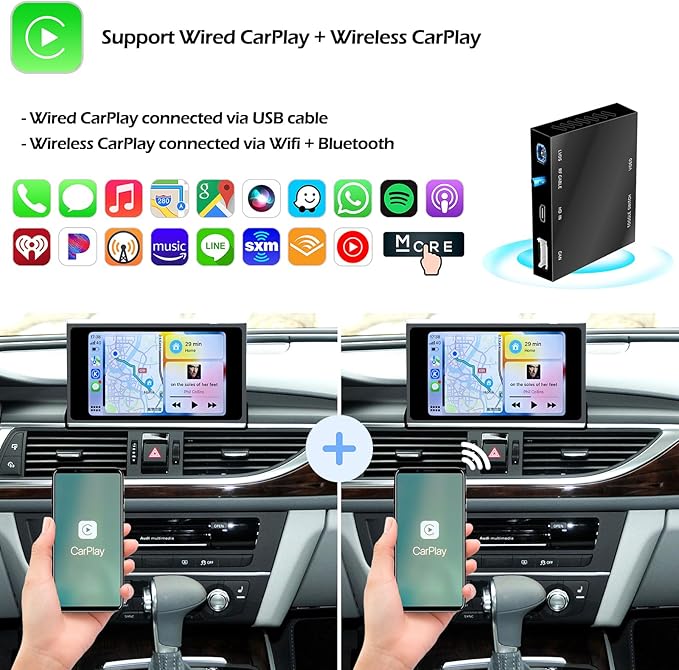 Wireless CarPlay Android Auto Mirroring Upgrade Retrofit Kit, USB Stick Playback, Compatible with Audi A6 A7 C7 2012-2015 with MMI 3G+ Version