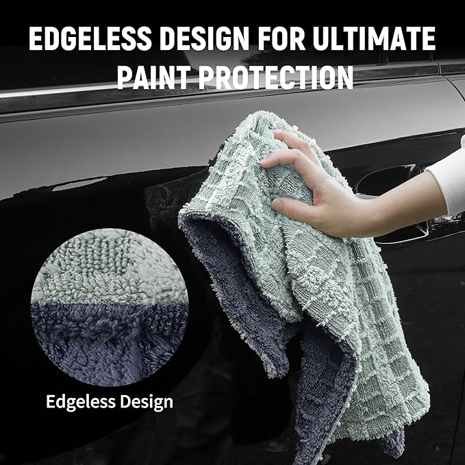 LIVOS Car Drying Towel, Premium Microfiber Towels for Cars, 1000GSM, Edgeless Twisted Loop Design, No Streaks, Scratches, or Water Spot, Absorbent Wash Towel, 18" x 24" (Check Silver&Grey)