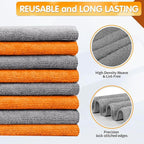 FIXSMITH Microfiber Cleaning Cloth -Pack of 24, Highly Absorbent Cleaning Rags(Grey&Orange), 16"X12" All Purpose Cleaning Towels for Housekeeping, Kitchen, Car, Reusable Microfiber Towels