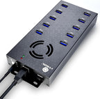 USB 3 0 Hub - 10 Ports Powered USB Hub - Charging & High-Speed Data Transfer USB Expander Hub - up to 5Gbps High-Speed USB Splitter - Aluminum Alloy Multiple USB Port Hub for Laptop Phone Tablet PC