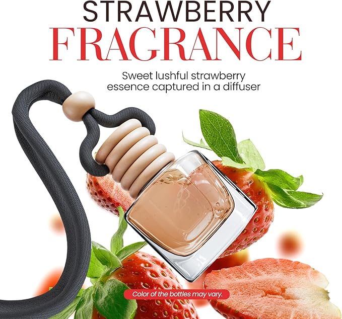 Strawberry Vanilla Car Air Freshener | Hanging Car Freshener with Vent Clip | Long Lasting, Slow-Release Aroma Technology, Adjustable Scent Intensity | Scented Automotive Accessories by Perfa