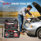 Car Emergency Safety Kit Bag with Portable Air Compressor, Jumper Cables,First Aid Kit, Winter Vehicle Roadside Emergency Kit with Snow Brush and Ice Scraper, for Women, Men, Teen