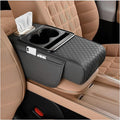 Zpana Car Center Console Armrest Pillow, Memory Foam Leather 4 in 1 Vehicle Arm Rest Cover with Tissue Box 2 Side Storage Bag Cup & Phone Holder, Auto Armrest Cushion, Universal Fit (Gray)