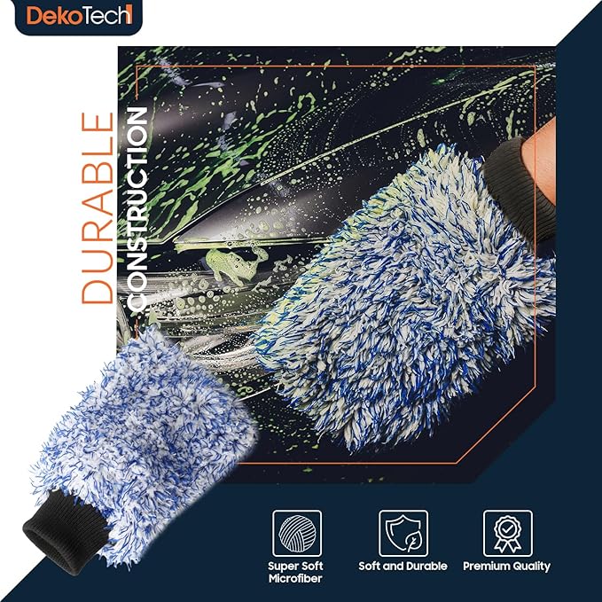 Premium Microfiber Car Wash Mitts – Ultra-Soft, Lint-Free & Scratch-Free Chenille Gloves for Maximum Suds, Streak-Free Shine & Effective Hand Washing (2 Pack)