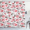 Ambesonne Rose Shower Curtain, Classic Vintage Floral Pattern Watercolor Style Bouquet of English Roses Wildflowers, Cloth Fabric Bathroom Decor Set with Hooks, 69" W x 75" L, Coral Taupe