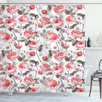 Ambesonne Rose Shower Curtain, Classic Vintage Floral Pattern Watercolor Style Bouquet of English Roses Wildflowers, Cloth Fabric Bathroom Decor Set with Hooks, 69" W x 75" L, Coral Taupe