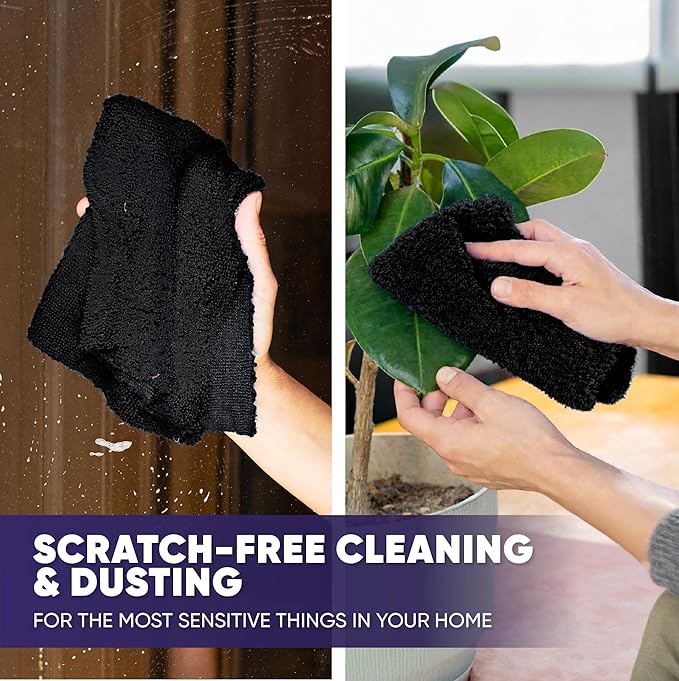 Microfiber Wholesale Pronto Cloths, Dual-Sided Microfiber Cleaning Towels, Soft Plush & Scrub Cloths for Dusting, Scrubbing, Kitchen, Windows & Car Detailing, Absorbent Bulk 300-Pack Black