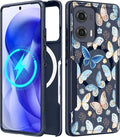 for Moto Edge 2024 Case - Compatible with MagSafe Women Girls Cute Magnetic Protective Phone Cover Kawaii Girly Blue Butterfly Heavy Duty Shockproof Design for Motorola Moto Edge 2024 Cases