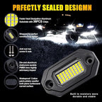 4Pods Metal Bright Pure White LED Rock Lights Kit,Per pod provided 15FT Power Cord,6500K 36LEDs Neon Underglow Light Aluminum Waterproof Fender Lights for Trucks Trailer Jeep Off Road ATV UTV