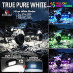 16Pods Heavy Duty Aluminum RGBW LED Rock Lights Kit for Trucks Pickup Jeep Gladiator Off-Road, APP/RF Remote, Plug&Play Pre-Wired, IP67 Waterproof Multicolor Dual Zone 12V Underglow Accent Lights