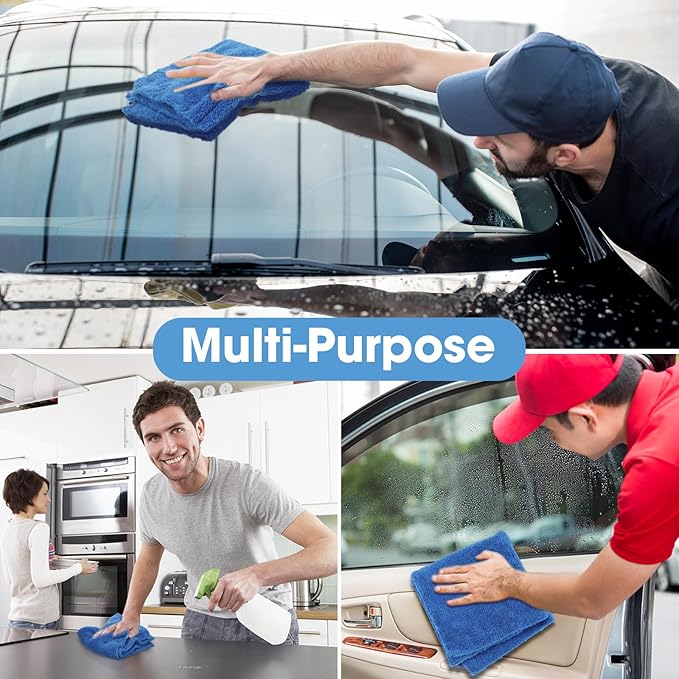 Shimeyao 30 Pcs 12.5 x 12.5 Inch Edgeless Microfiber Plush Towels for Cars Detailing Drying Wash Polishing Absorbent Cleaning Cloths, 500 GSM (Dark Blue)