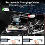 [2 Pack] Retractable Car Charger 4 in 1 Fast Car Phone Charger 69W, USB C Car Truck Accessories Adapter with 2X Retractable Charger Cords and 2X USB Ports for i Phone 17/16/15/14, for Samsung S25/S24