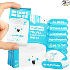 Impossibly Compact Travel Flushable Wipes - 99.5% Water and Aloe - Safe for Sensitive Skin & Hypoallergenic - Travel Essentials for Adults, Kids & Babycare, Unscented, 24 Pack 144 Wipes