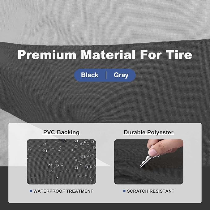 Explore Land Tire Covers 4 Pack - Tough Wheel Protector for Truck, SUV, Trailer, Camper, RV Universal Fits Tire Diameters 32-34.75 inches Black & Gray