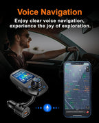 Upgraded Bluetooth 5.3 FM Transmitter for Car, Wireless Radio Adapter Kit W 1.8" Color Display Hands-Free Call AUX in/Out SD/TF Card USB Charger PD 20W for All Smartphones Audio Players - Black