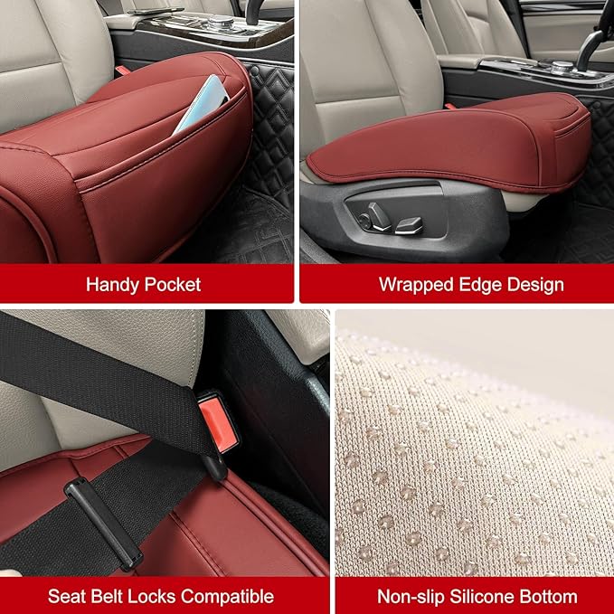 BOPUOVRE Car Seat Cover for Luxury & Comfort - PU Leather, Anti-Slip, Full Wrap Protection with Storage Pocket for Bottom Cushion - Universal Fit for 95% of Vehicles (Dull-red,1 Piece)