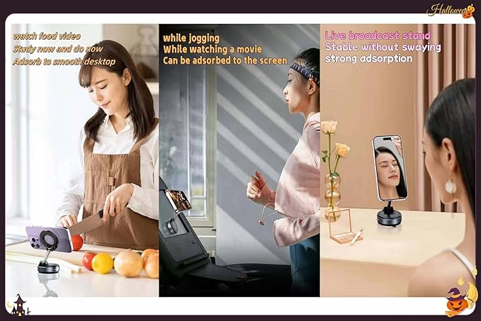 Vacuum Magnetic Car Phone Holder 360° Adjustable Foldable Portable Magnetic Phone Holder for Car for Car/Gym/Mirror/Smooth Surface Suction Cup Phone Mount Compatible for All Smartphones (Obsidian)