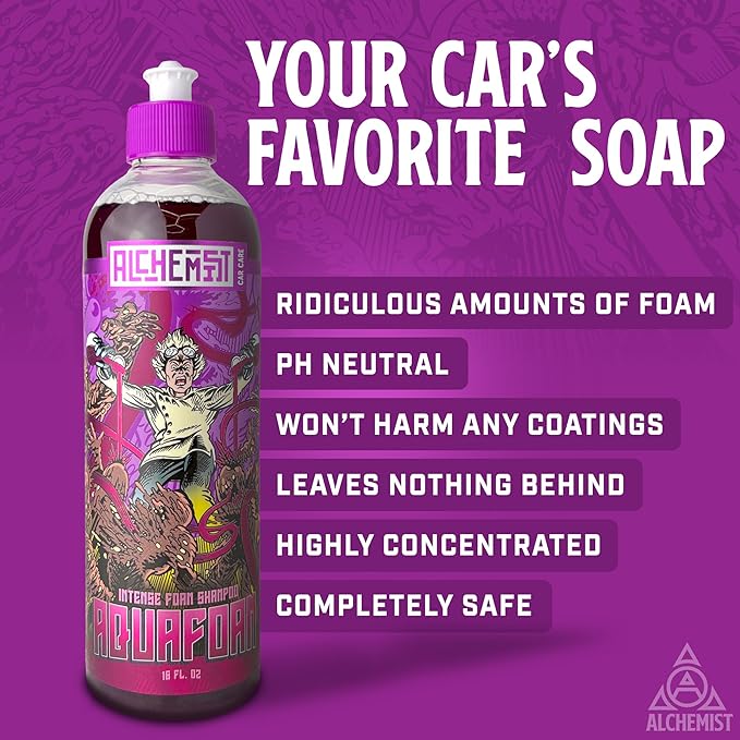 Alchemist AquaFoam Car Wash Soap | pH Neutral Snow Foam Shampoo for Auto Detailing | High Foaming Car Soap for Foam Cannons & Pressure Washers | Safe for Ceramic Coatings & Wax | 16 oz