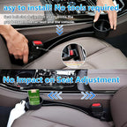 Seat gap filler Compatible with Model Y/Model 3.Deeper Than Standard Retail Models(7.5cm)|Added Cup Holder (2 Fixed Points) + Hooks + Charging Cable Port |2pcs Black| Free Window Break Hammer 1pcs|