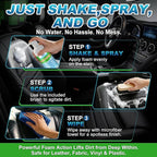 Car Interior Foam Cleaner – All-in-One Auto Detailing Kit with Soft Brush & Microfiber Towel – Safe for Leather, Vinyl, Fabric, Plastic Trim – No-Rinse Upholstery & Carpet Cleaner 150ml（5oz）