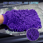 wuyaoyao 2PCS Car Wash Mitt, 10.14"×7.12" Chenille Microfiber Car Wash Mitts, Scratch-Free & Lint-Free, Absorbent Double Sided Clean Glove for Cars Cleaning, Auto Cleaning Supplies (Dark Purple)