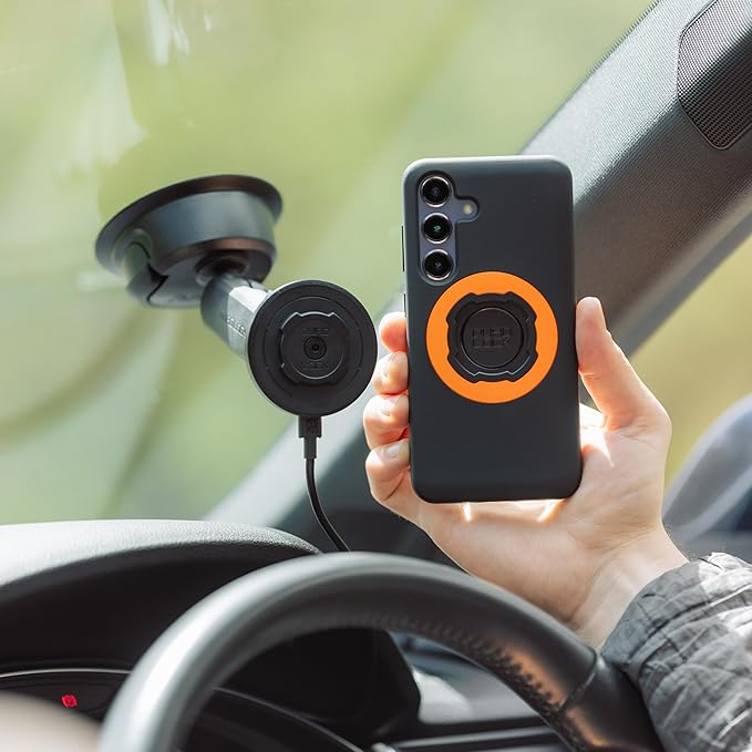 Quad Lock Heavy Duty Suction Car Phone Mount with MAG Phone Case and MAG Wireless Charging Head for iPhone 14 Pro