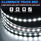 MICTUNING 2Pcs 60 Inch White LED Cargo Truck Bed Light Strip Lamp Waterproof Lighting Kit with On-Off Switch Fuse 2-Way Splitter Cable Compatible with Pickup RV SUV and More