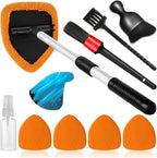 Qydipclin 10pcs Windshield Cleaner Tool, Car Window Cleaning Wash Kit with 4 Reusable Microfiber Pads 1 Spray Bottle and Extendable Handle Auto Glass Wiper Kit, Orange