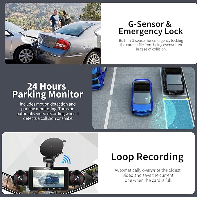 4 Channel Dash Cam 360 Degree View 5G WiFi & APP Control, WIZACE 2K Front and Rear Inside, Left Right Dash Camera for Cars Free 64GB TF Card, G-Sensor, Night Vision, 24H Parking Mode