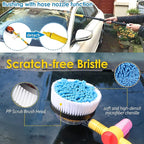 Car Wash Brush with Hose Attachment, 360 Spin Car Wash Brush with Soap Dispenser, Soft Bristle Car Cleaning Brush Mop Scrub Brush, Flow Through Car Washing Brush Kit Long Handle (Yellow)