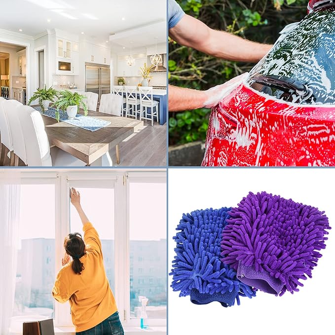 M METERXITY 2in1 Set Microfiber Chenille Wash Mitt - Double Side Reusable Gloves for Cleaning, Scratch-Free, Apply to Car Cleaning(9.84 x 6.69'',Dark Blue Purple)