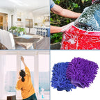 M METERXITY 2in1 Set Microfiber Chenille Wash Mitt - Double Side Reusable Gloves for Cleaning, Scratch-Free, Apply to Car Cleaning(9.84 x 6.69'',Dark Blue Purple)