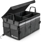 Starling's Car Trunk Organizer Super Strong, Foldable Storage Cargo Box for SUV, Auto, Truck Nonslip Waterproof Bottom, Fits any Vehicle, Come w Adjustable TieDown Straps W LID (Black, 2