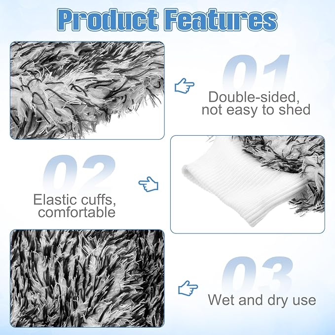 HARFINGTON Microfiber Car Wash Mitts 10" x 8" Scratch Free Wash Gloves Absorbent Double Sided Plush Cleaning Drying Mitts for Car Washing Home Clean Black White