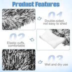 HARFINGTON Microfiber Car Wash Mitts 10" x 8" Scratch Free Wash Gloves Absorbent Double Sided Plush Cleaning Drying Mitts for Car Washing Home Clean Black White