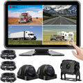 3 Camera Wired Backup Camera System Dash Cam for Truck/RV/Trailer/Bus/Tractor 10.1" Touch Monitor Loop Recording Split Screen 1080P Rear View & 2 Side View Camera Night Vision IP68 Back up Camera