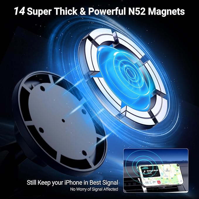 PROfezzion Suction Cup & Vent Clip Combo Magnetic Phone Holder Compatible with MagSafe on Car Windshield, Dash or Vent for iPhone 17 16 15 14 13 12 Pro Max, Mag-Safe Case & All Phones [Aluminum Rod]