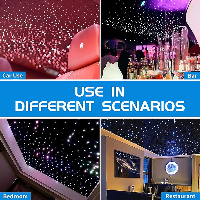 ATOKEE 16W Starlight Headliner Kit Mixed 900pcs 13.1ft, Twinkle Dual Port Fiber Optic Star Roof Lights for Car Home Use with APP/Remote Control