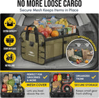 4-Section Extra Large Trunk Organizer – Heavy Duty 1680D, Collapsible & Foldable Cargo Organizer, Modular Multi-Shape Storage System for SUVs, Trucks, Vans – Green