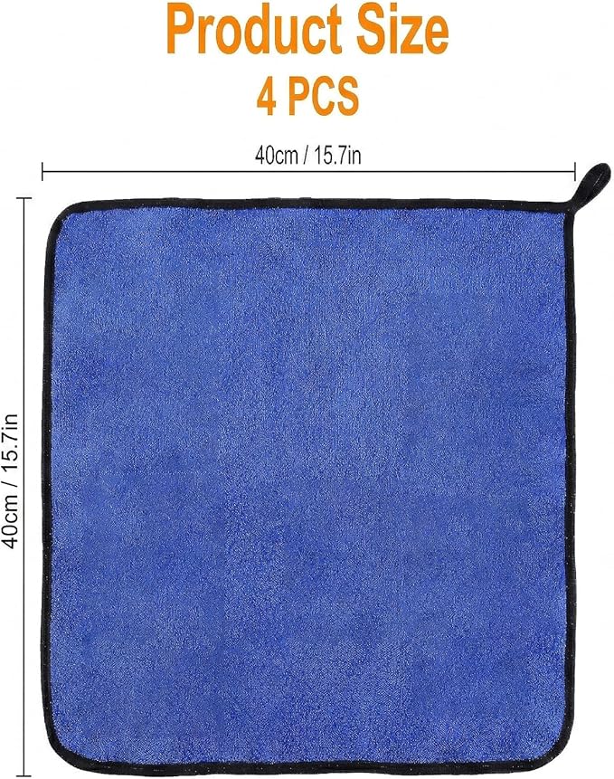 4 Pack Microfiber Towels for Cars, 15.7 x 15.7 inch Thick Plush Cleaning Cloth, Highly Absorbent Professional Grade Drying Towel Set for Car Detailing Household Cleaning, 800GSM(Blue/Grey)