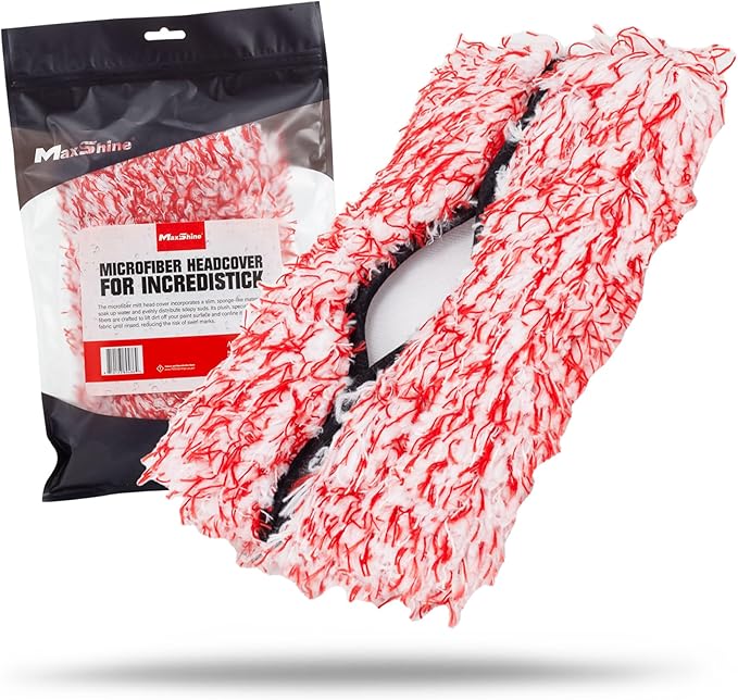 Maxshine Red & White Microfiber Replaceable Head Cover for Premium IncrediStick – Scratch-Free Cleaning for Cars, Trucks, Boats & RVs – Car Detailing Accessory